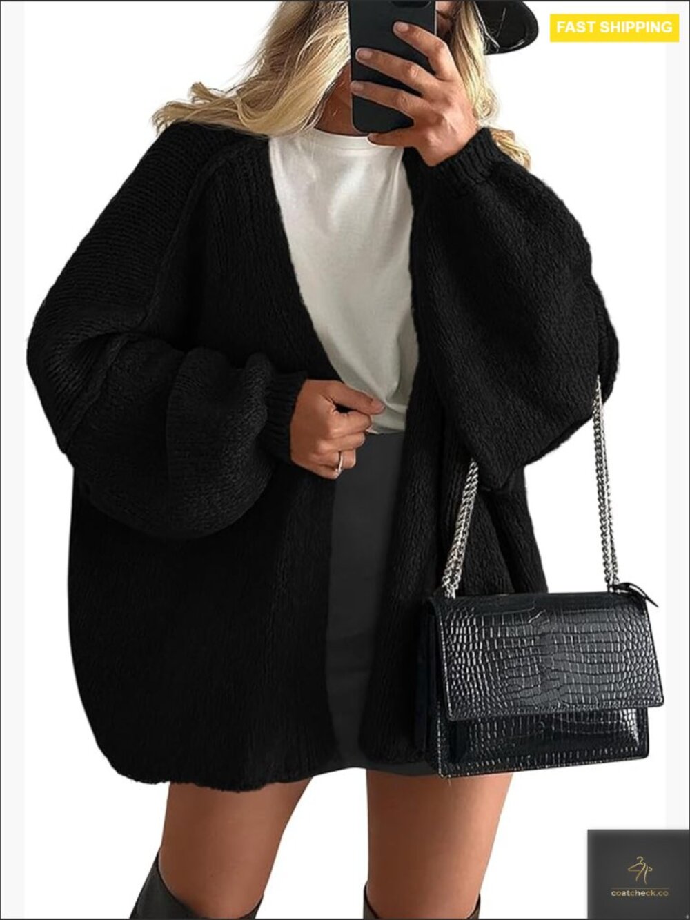 Oversized Knit Cardigan Long Lantern Sleeve Open Front Lightweight Cozy